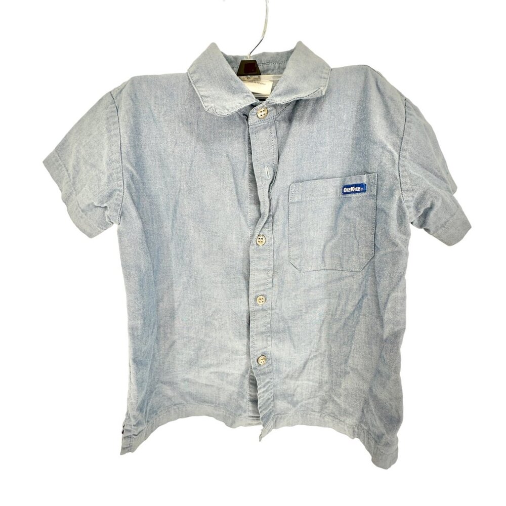 OshKosh Bgosh Shirt Boys 4 Blue Short Sleeve Button Up (missing 1 button)